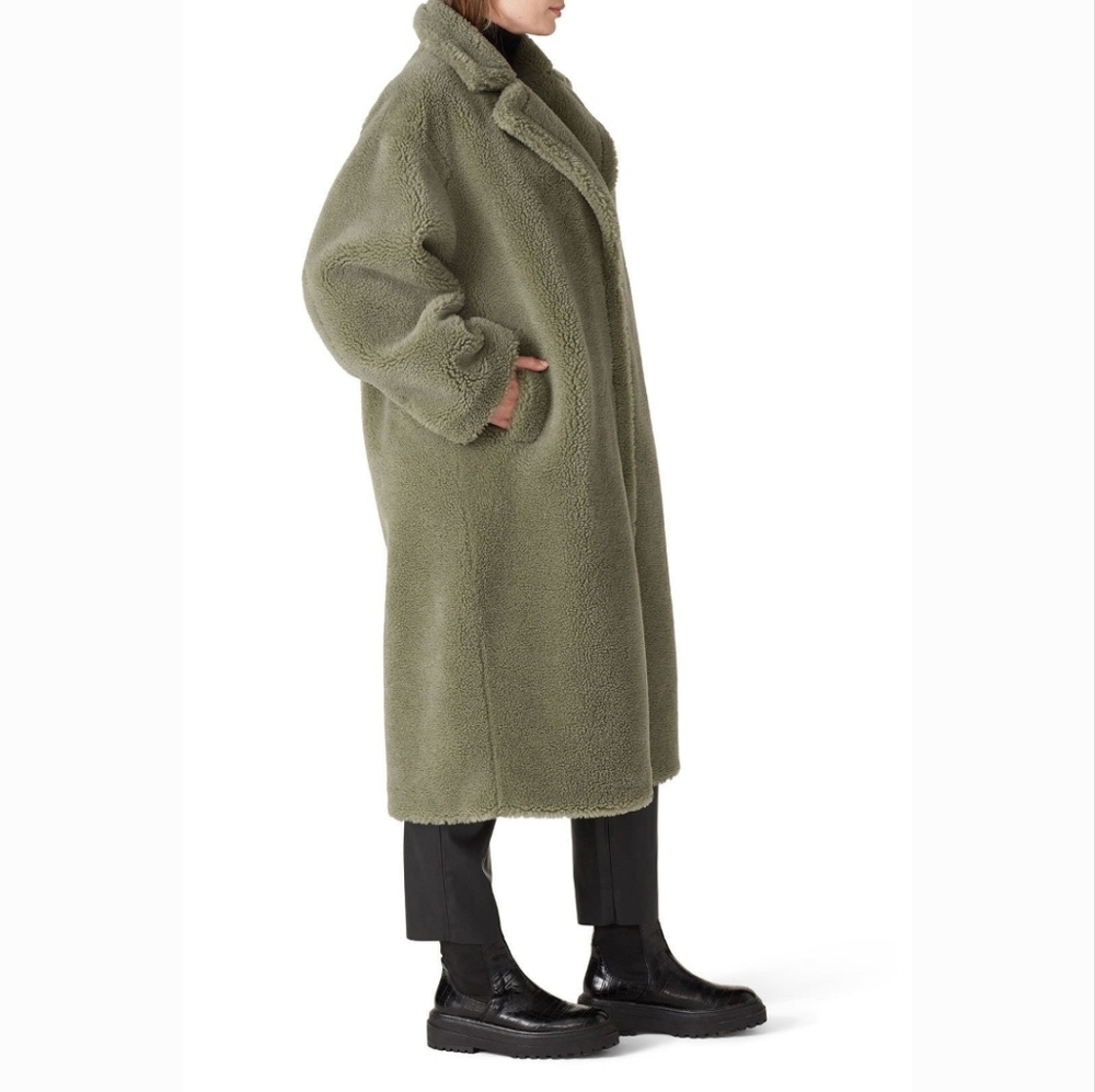 STAND STUDIO Olive Green Teddy Coat Faux FUR SHEARLING - Picture 6 of 9